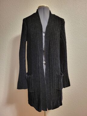 Matty M Black Ribbed Knit Open Front Cardigan Size Large